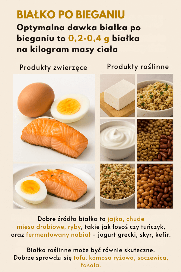 Białko w posiłkach po bieganiu - infografika Co jeść po bieganiu? Białko i jego najlepsze źródła - infografika