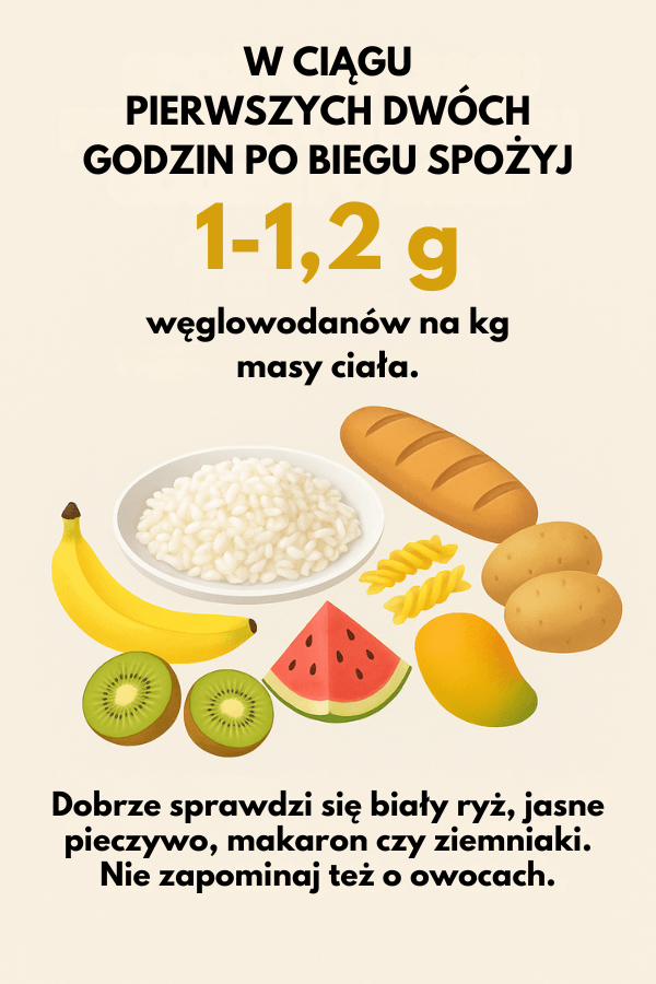 Co jeść po bieganiu? Ilość węglowodanów - infografika Węglowodany po bieganiu i ich źródła - infografika