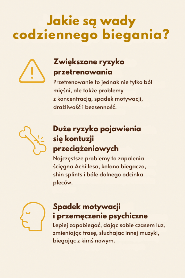 Czy można biegać codziennie? Wady takiej formy codziennej aktywności. Infografika