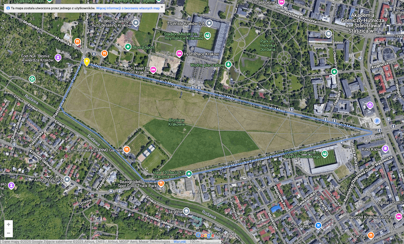 mapa – Błonia w Krakowie