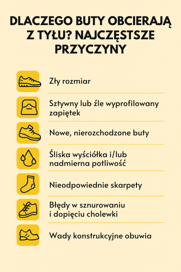 Co zrobić, jak buty obcierają z tyłu? Przyczyny tego problemu Dlaczego buty obcierają z tyłu? Infografika