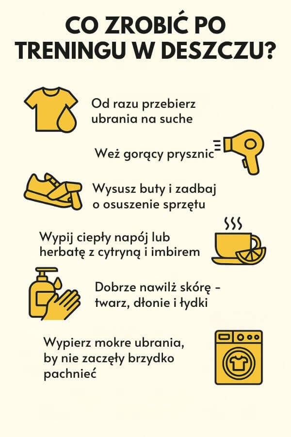 Co zrobić po zakończeniu treningu w deszczu? Infografika 
