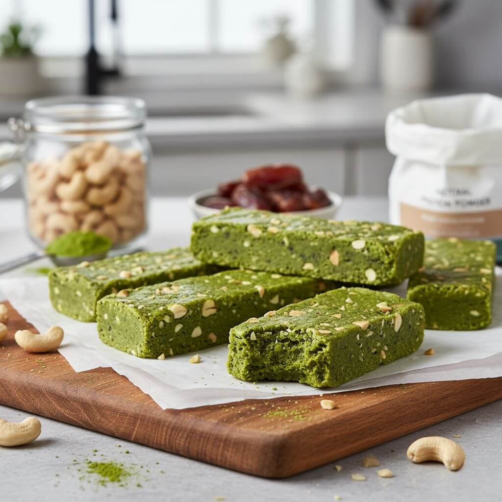 Batony proteinowe – przepisy z matchą Baton proteinowy z matchą