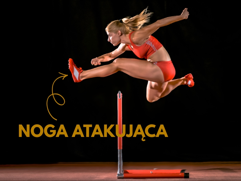 noga atakująca u kobiety pokonującej płotki