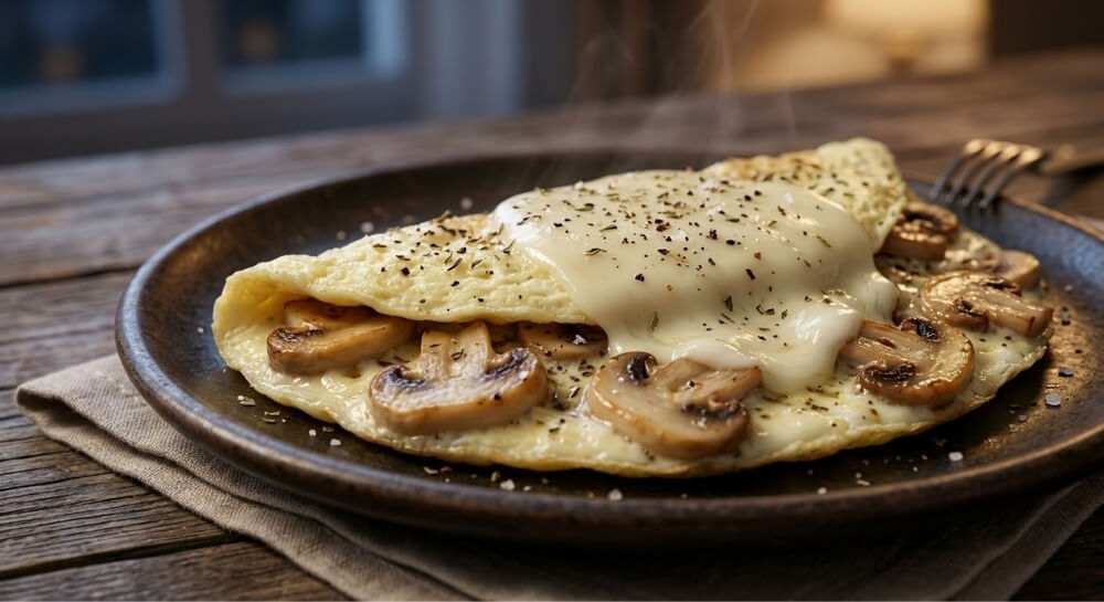 posiłki wysokobiałkowe – przepisy na omlet z pieczarkami w plastrach posiłki wysokobiałkowe – przepisy na pieczarkowego omleta