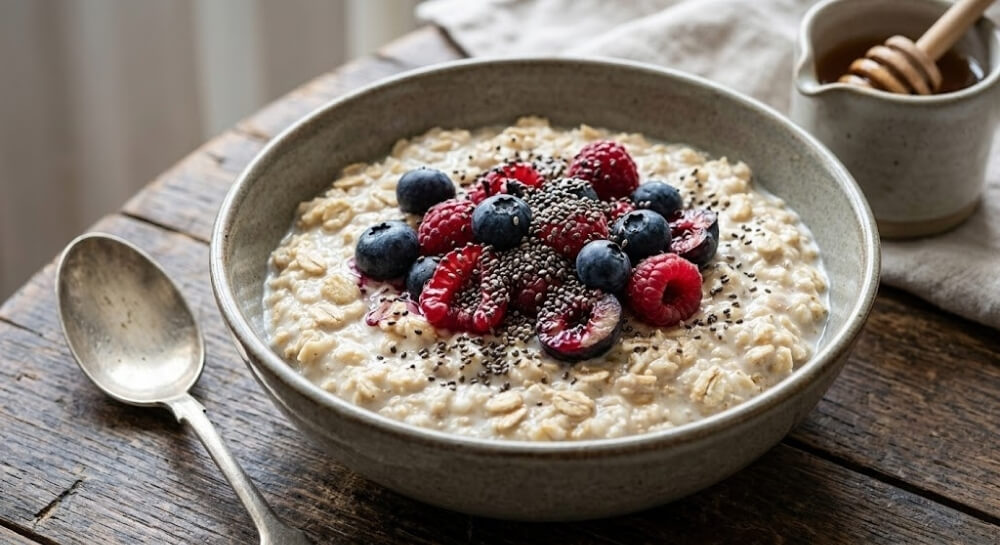 posiłki wysokobiałkowe – przepisy na owsiankę z owoocami i chia posiłki wysokobiałkowe – przepisy na owsiankę z chia