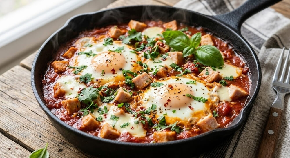 szakszuka z mozzarellą light szakszuka z wędliną