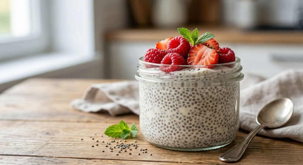 pudding chia ze skyrem i owocami deser na skyrze z nasionami chia