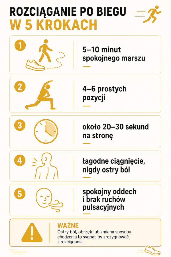 o czym pamiętać podczas rozciągania po treningu biegowym – infografika